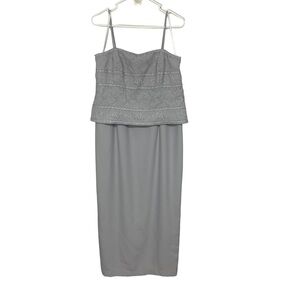 Karen Miller Beaded Gray Formal Column Dress 14 Petite